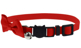 Stylish Bow Breakaway Cat Collar Red cat collar with a stylish bow and breakaway clasp, adjustable and lightweight, with a bell for charm & safety.