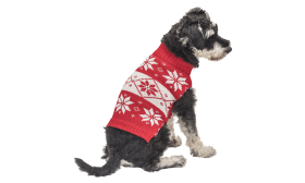 Printed Winter Sweater for Dogs Red winter sweater for dogs with white snowflake pattern, washable, excellent stitching technology.