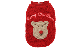 Manteau de Noël Boutonné pour Chiens Manteau de Noël rouge pour chien avec design renne en flanelle, lavable, garde votre chien au chaud et confortable.