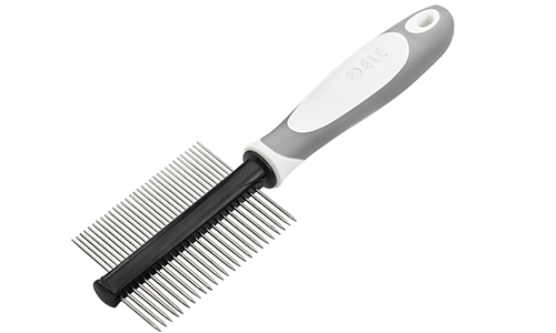 Peigne Double Face pour Chien Peigne double face pour chien avec poignée ergonomique, dents métalliques fines et larges pour démêler et toiletter.