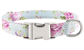 Dog Collar with Buckle Pastel floral-patterned dog collar with adjustable metal buckle, 27 - 40cm in length and 2 cm wide, D-ring for attachment.