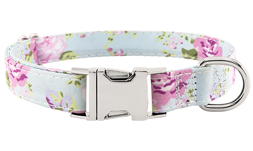Dog Collar with Buckle Pastel floral-patterned dog collar with adjustable metal buckle, 27 - 40cm in length and 2 cm wide, D-ring for attachment.