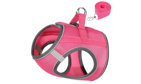 Reflective Cat Harness Vest Pink reflective cat harness vest with a matching leash, adjustable and lighweight, 140cm leash, for comfort and visibility.