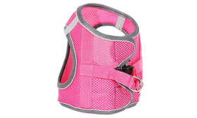 Reflective Cat Harness Vest Pink reflective cat harness vest with a matching leash, adjustable and lighweight, 140cm leash, enhanced visibility.