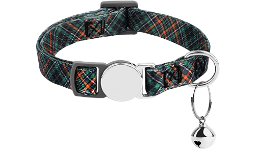 Breakaway Cat Collar with Metalic Buckle Plaid breakaway cat collar with a metallic buckle, adjustable and lightweight for comfort, with a small bell.