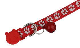 Paw-pattern Breakaway Cat Collar Red paw-patterned breakaway cat collar, adjustable and lightweight for comfort, reflective feature with matching bell.
