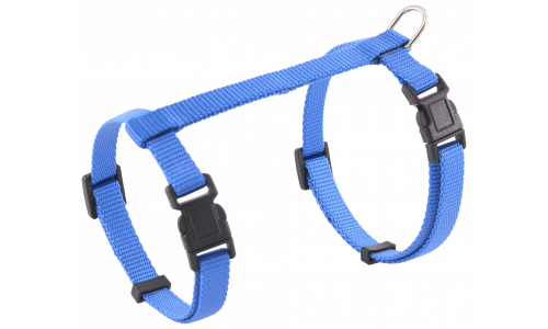 Harnais pour Chat Harnais bleu pour chat avec sangles ajustables, D-ring robuste pour laisse, pour usage sécurisé et confortable.