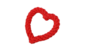 Rope Dog Toy Set - 4 pcs Set of four rope dog toys in red and white, including a ring, drumstick, heart, and bone shapes, cotton material.