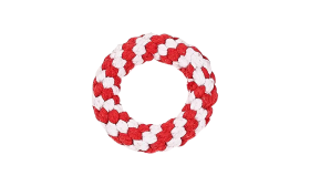 Rope Dog Toy Set - 4 pcs Set of four rope dog toys in red and white, including a ring, drumstick, heart, and bone shapes, safe and enjoyable.