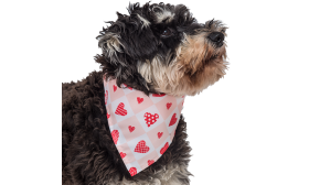 Printed Heart Dog Bandana Printed heart dog bandana for dogs, with pink and white checkered design with red heart patterns, comfortable to wear.