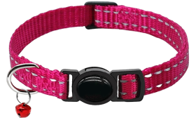 Reflective Breakaway Cat Collar Reflective pink breakaway cat collar, adjustable and lightweight for comfort, secure breakaway buckle and a bell.