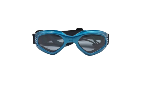 Blue dog sunglasses with UV-protection, dark tinted lenses for eye safety and a stylish look. For outdoor adventures.