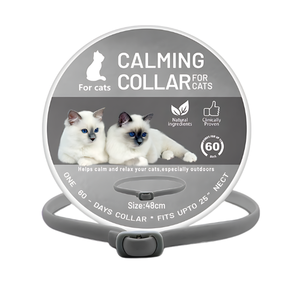 Cat Calming Collar For Anxiety Relief Cat calming collar for anxiety relief, designed for neck sizes up to 48 cm (25 inches). Up to 60 days of calming support.