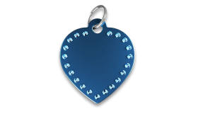 Luxury Heart Dog Tag Blue luxury heart shaped dog tag with rhinestones and silver ring, customizable with personalized dog name.