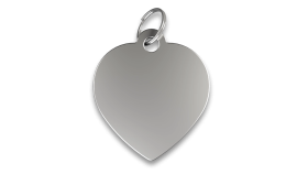 Engraved Heart Dog Tag Silver heart shaped dog tag with smooth finish, with a silver ring, customizable with engraved dog name.