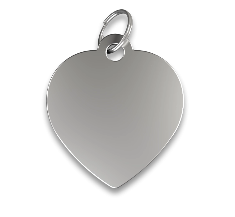 Médaille Coeur Gravée Médaille chien cœur argentée, finition lisse, avec anneau en argent, personnalisable avec le nom du chien gravé.