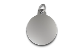 Engraved C-Circle Dog Tag Silver C round shaped dog tag with smooth finish, with a silver ring, customizable with engraved dog name.