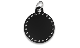 Luxury C-Circle Dog Tag Black luxury C round shaped dog tag with rhinestones and silver ring, customizable with personalized dog name.