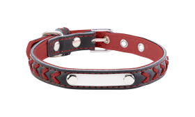 Braided Engraved Dog Collar Braided red dog collar with built-in ID plate for dog name engraving, 10.6 - 13.4 inches in length and 0.59 inches wide.