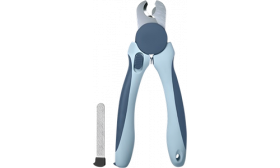 Dog Nail Clipper Blue dog nail clippers with ergonomic handles and a safety guard, with metal nail file, suitable for dogs and cats.