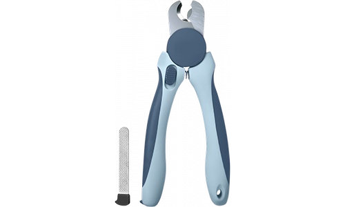 Dog Nail Clipper Blue dog nail clippers with ergonomic handles and a safety guard, with metal nail file, suitable for dogs and cats.